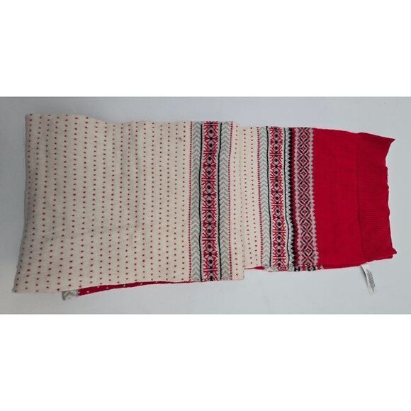 Talbots Womens Fair Isle Knit Scarf Red Ivory 70% Nylon 30% Lambs Wool Warm Soft - Picture 2 of 6